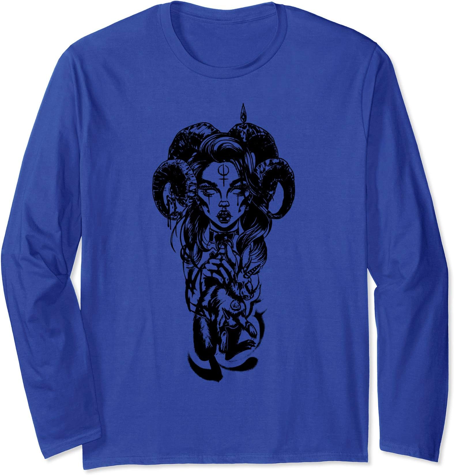 Gothic Demon Victorian Demonic Horns Girl Halloween Costume Long Sleeve T-Shirt