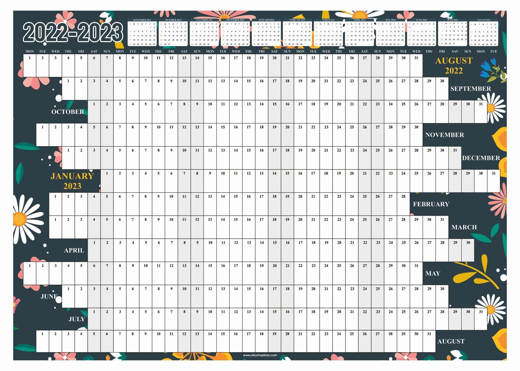 Buy Academic Year Planner 2022 2023 A1 Wall Mid Year Organiser Runs Aug