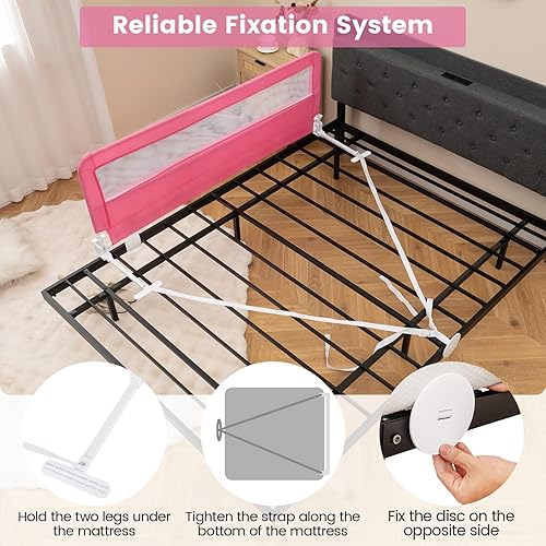 Miniatura 6 de HONEY JOY Barandilla de cama para niños pequeños, 59 pulgadas extra larga, barandilla de seguridad portátil con doble bloqueo de seguridad para