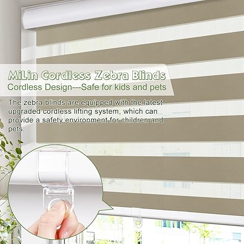 Miniatura 9 de MiLin Persianas y persianas sin cordones de cebra, control de luz para privacidad diurna y nocturna, persianas enrollables de doble capa, corte
