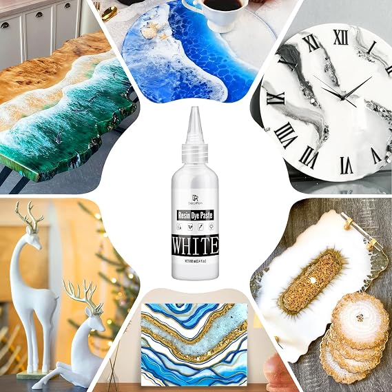 White Epoxy Resin Pigment Paste - 3.4 fl.oz/100ml High Concentrated Colorant for Resin Art, Ocean Waves, Cells Effects - Opaque White Resin Dye for Painting, Coasters, River Tables & DIY Crafts