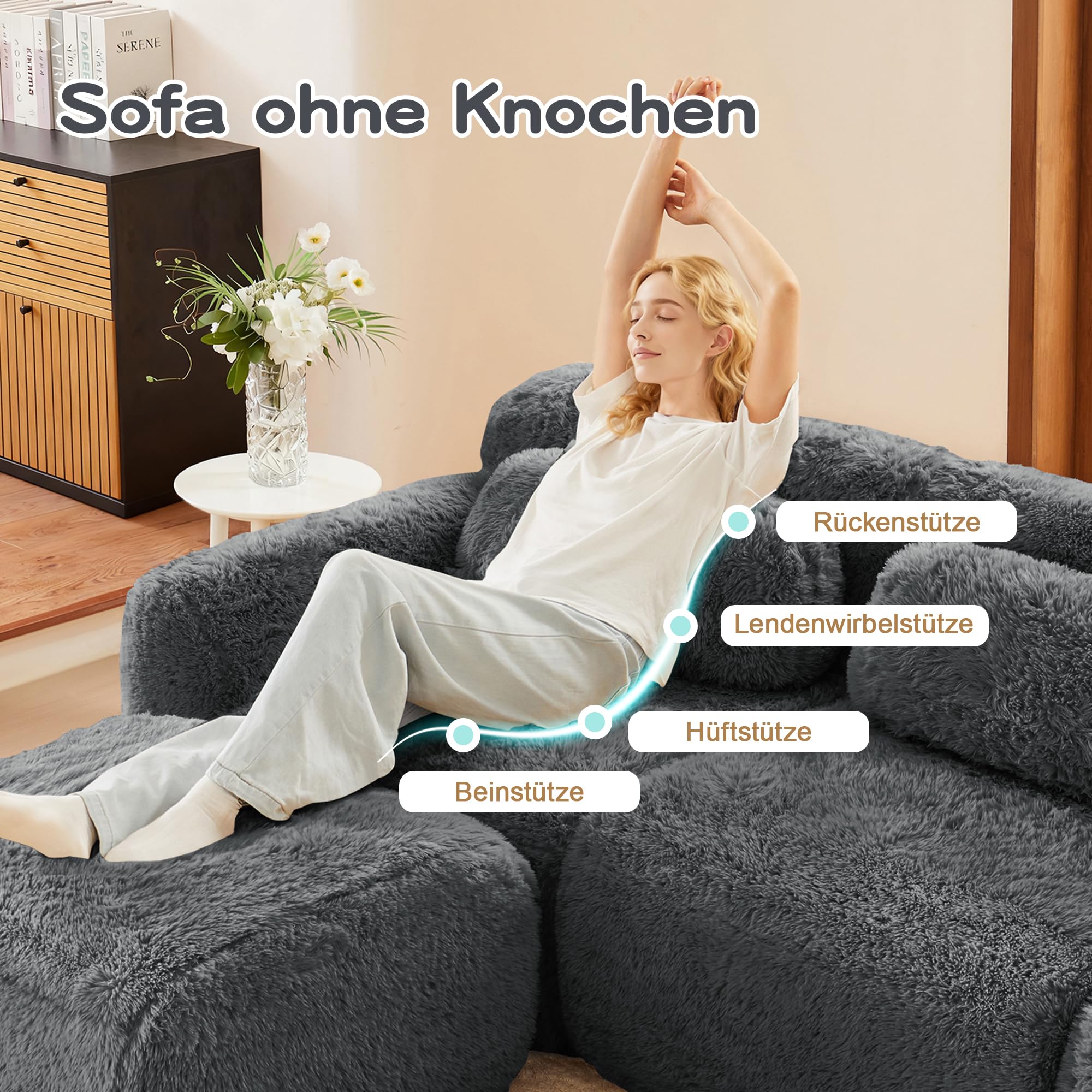 Onaninso Boneless Couch, Modulares Sofa aus Plüschstoff, Compressed Sofa mit Kissen, ergonomische Unterstützung, Ohne Montage, frei Kombinierbar für Wohnzimmer Ruhezonen Küche, Haushalt & Wohnen