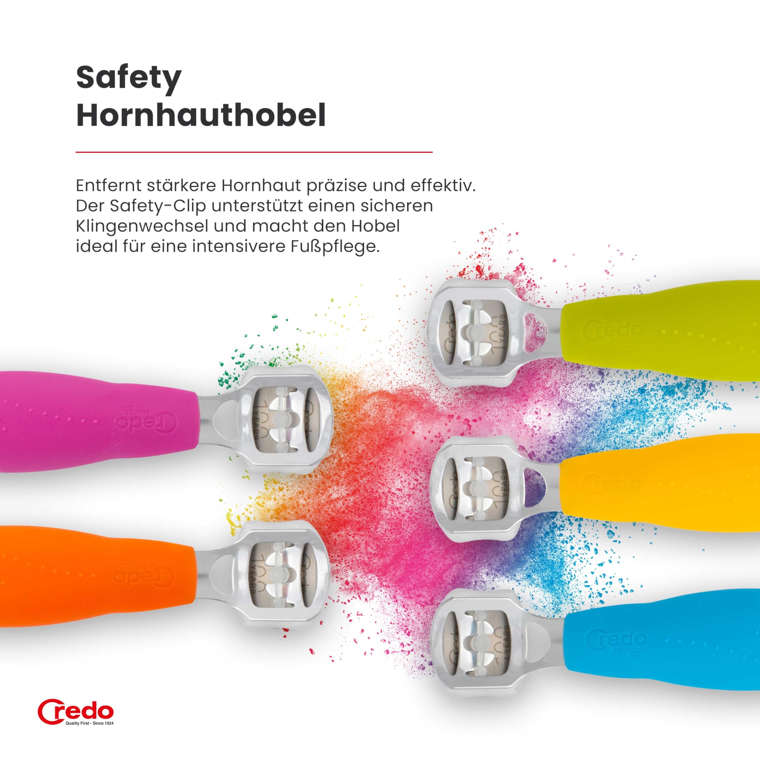 Credo PopArt Advanced Care Bundle Fußpflege Set | mit SmartCutter, Safety Hornhauthobel, DuoSoft, Keramiknagelfeile & Keramik-Nagelhautentferner | Fuß- und Nagelpflege im farbigen Design (Pink)