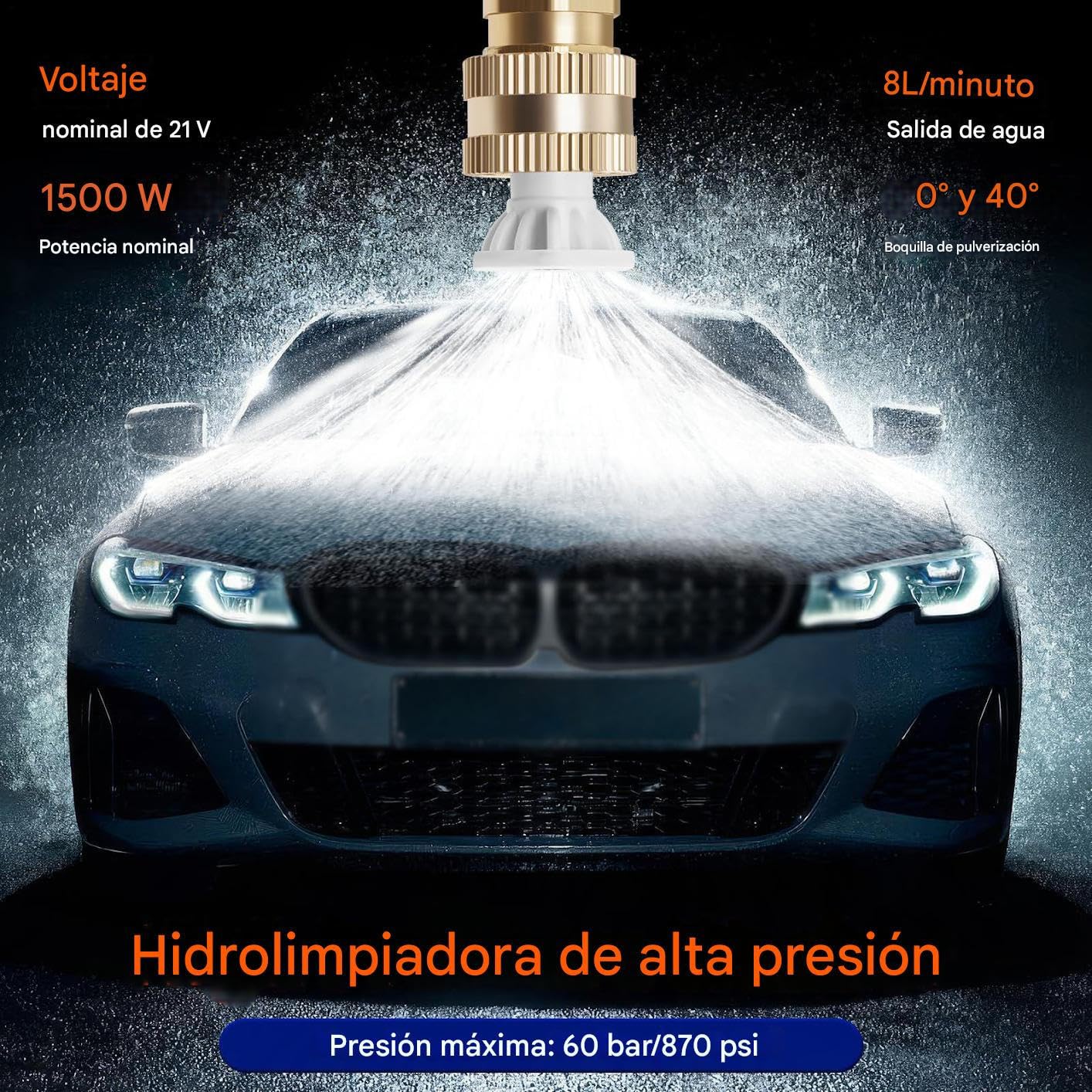 Hidrolimpiadora Inalámbrica Eléctrica Portátil Sin Cable | Máquina de Limpieza con Manguera de 5 m para Lavado de Coches y Baño de Mascotas