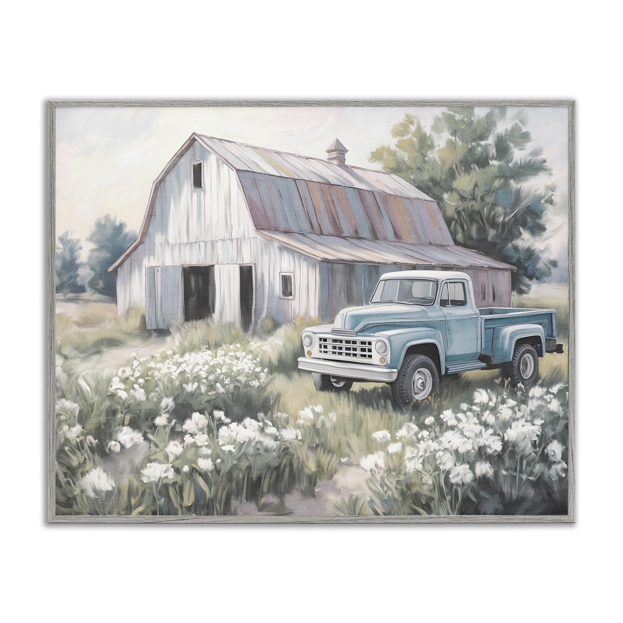 Stupell Industries Pastoral Farm Truck Landscape 'Pastoral Farm Dreams', Framed Giclee Art, Gray, 20 X 16 Inches, Easy To Hang And Sturdy, Made In Usa, By Kim Allen
