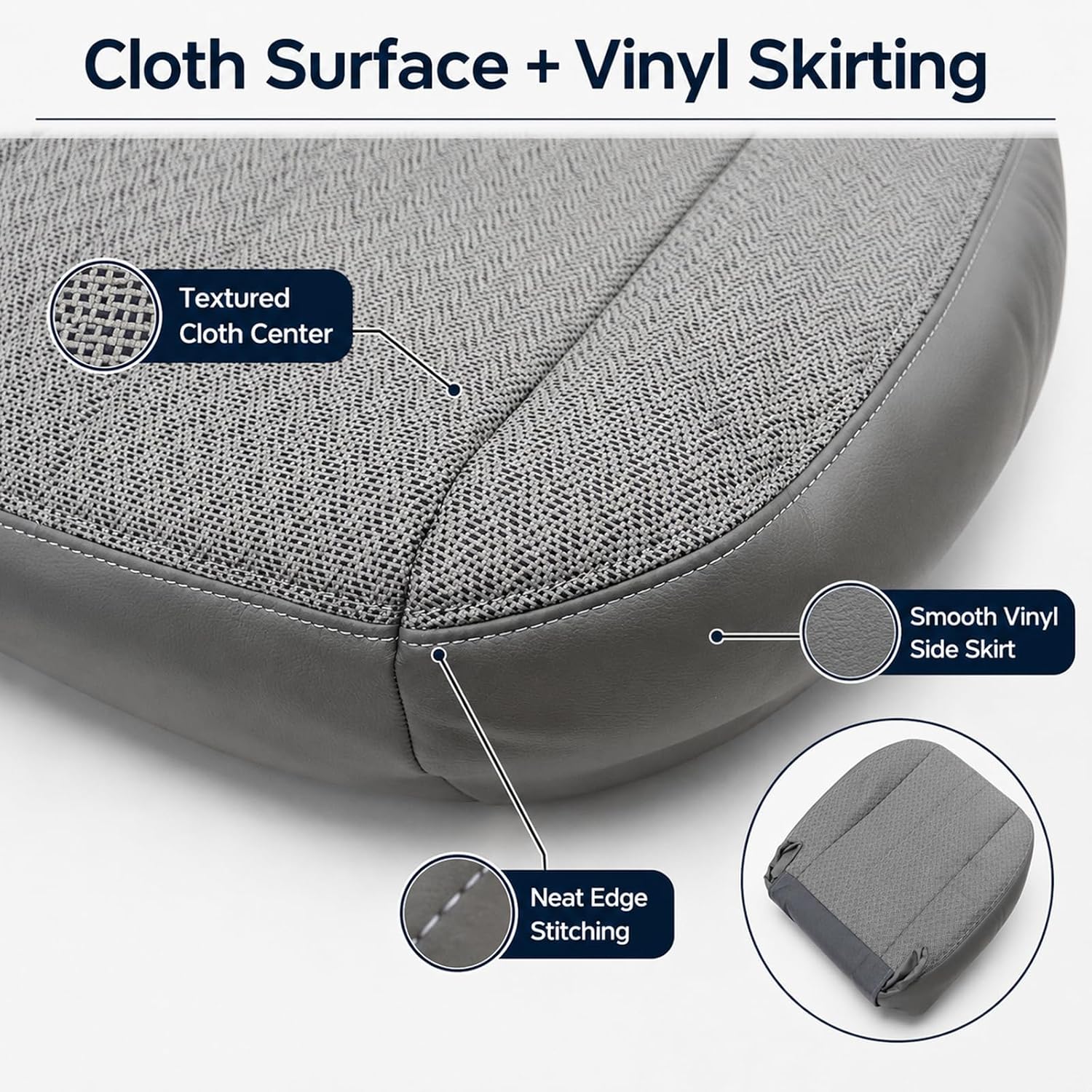 SecosAutoparts Driver/Passenger Bottom Seat Cover Replacement Cloth Pewter Gray Compatible with Chevy Express & GMC Savana 1500/2500/3500 2003-2014 | Custom Fit with Foam Padding