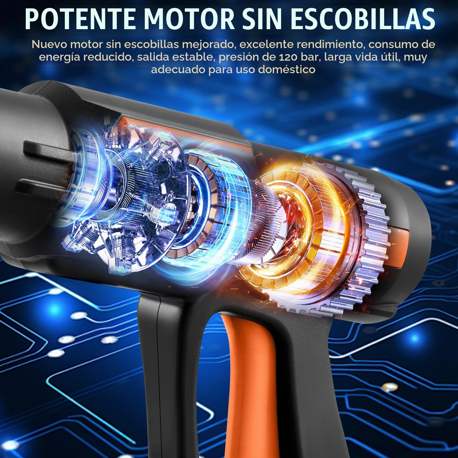 Hidrolimpiadora de Bateria, 3000W Hidrolimpiadora de Alta Presión Portátil, 120Bar/1750 PSI Pistola Agua Presion Bateria, Boquilla Ajustable6 En 1 con 2 Baterías de 21V 3000mAh Adecuado para Varios