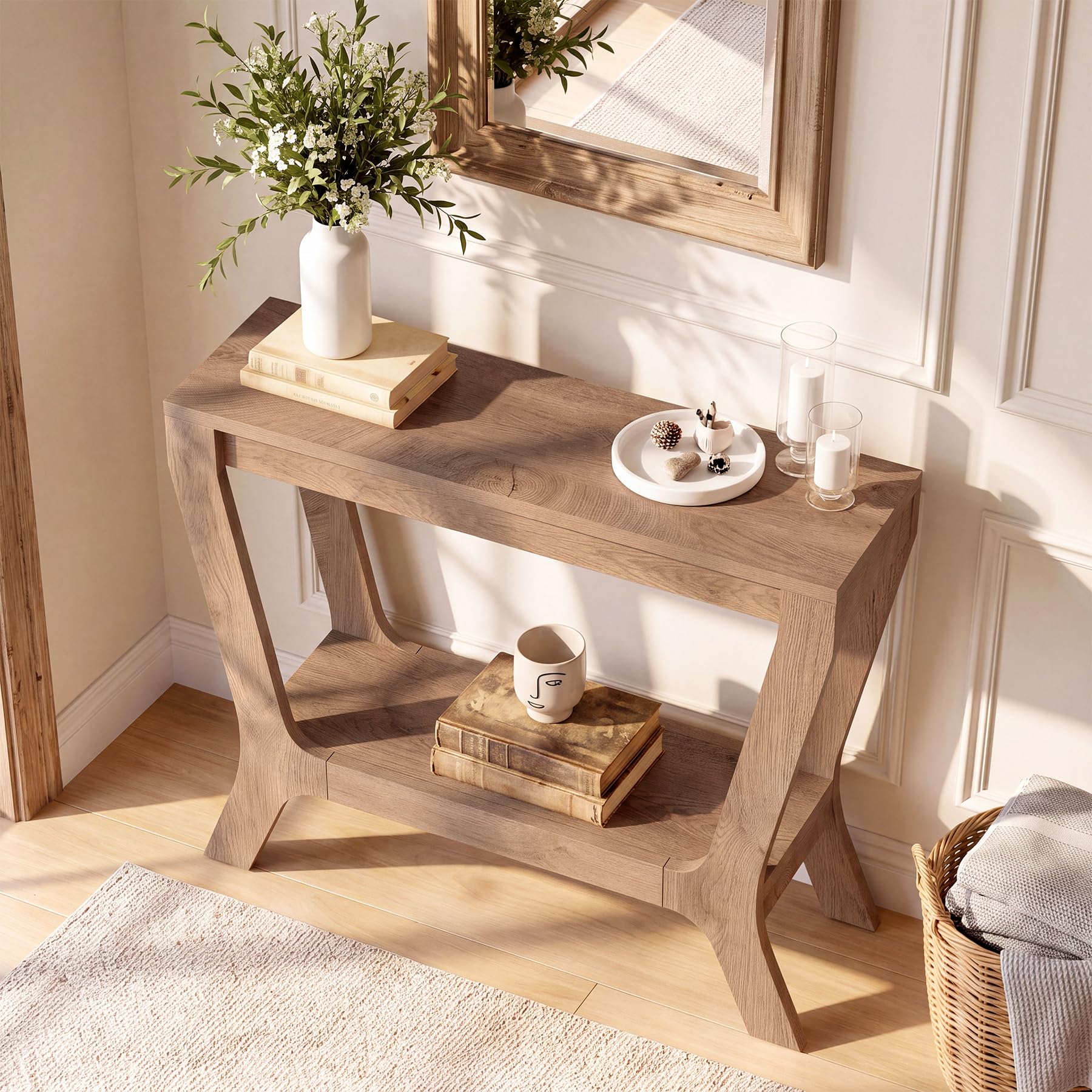 Console 105 cm avec Étagère, Table Console d'Entrée en MDF avec Rangement
