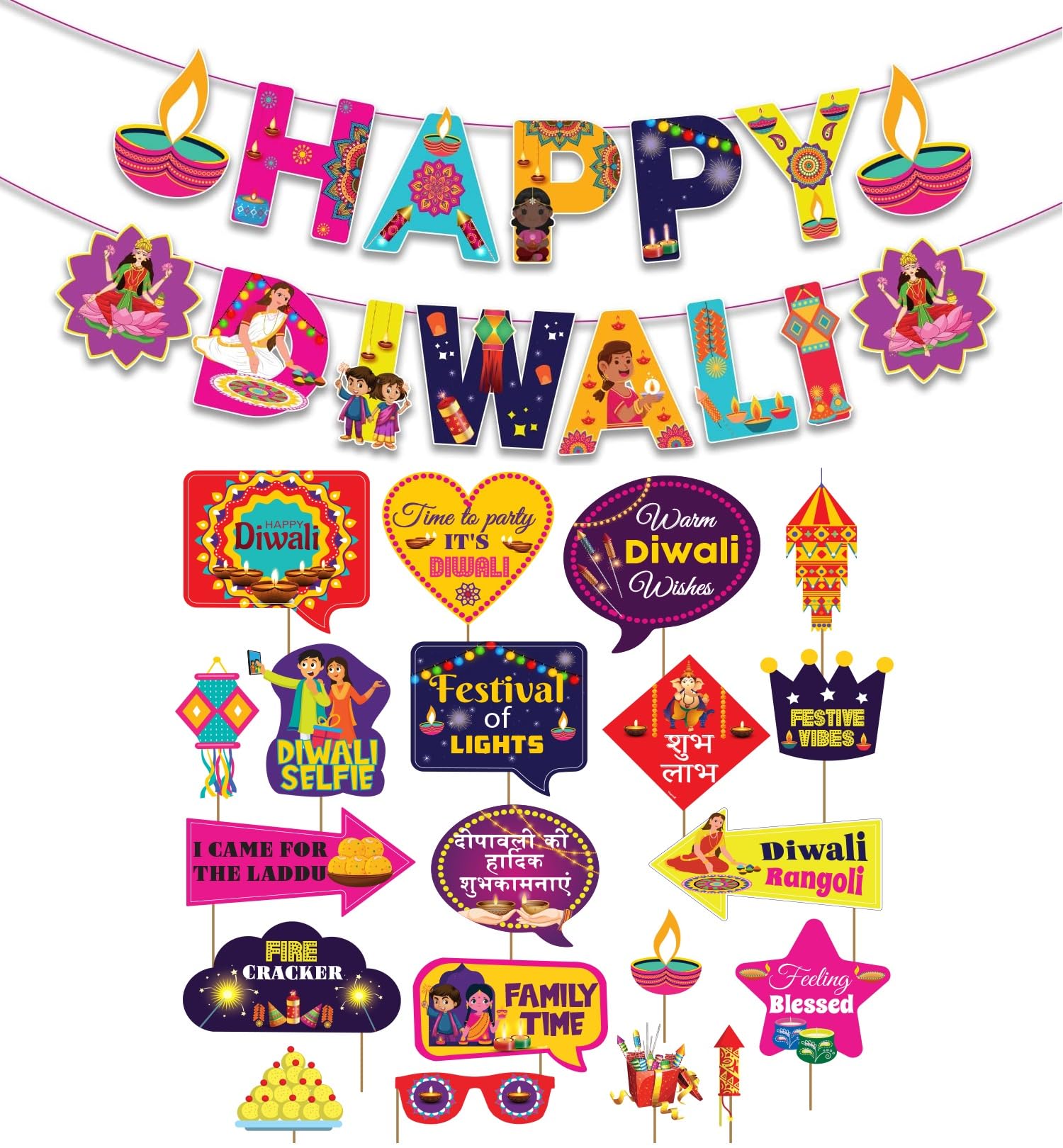 Party Around® Happy Diwali Multicolor Banner with Diwali Festival Photobooth Props Pack of 20pcs for Diwali Festival Celebration. (B0CKPP3QQM) Amazon Price History, Amazon Price Tracker