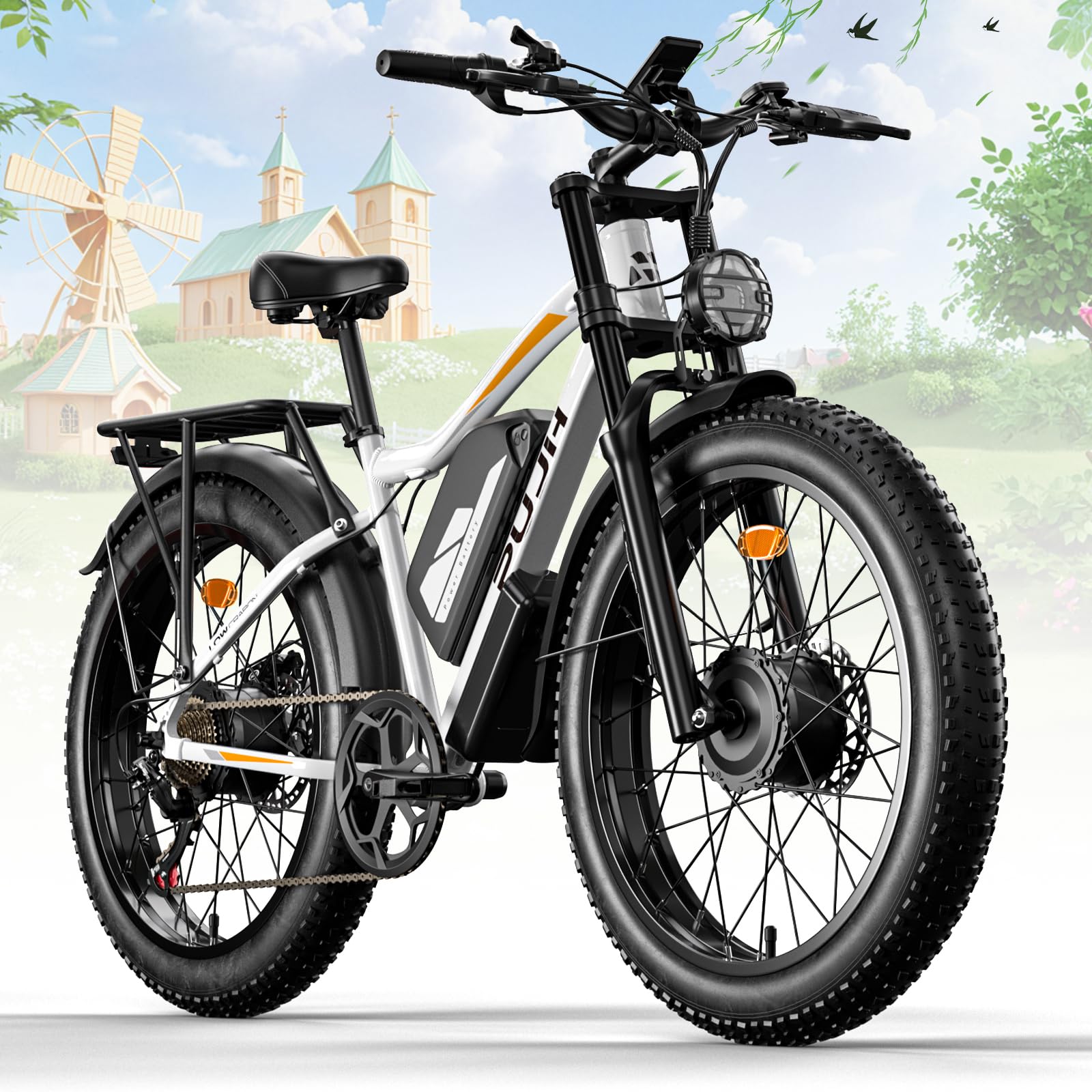 Peak 3000W Dual Motors Electric Bike for Adults, 52V 25Ah 26" Fat Tire Fast Ebike,Max 36 mph up to 100 Miles, Front Suspension Hydraulic Disc Brake Class 3 Ebike,Off Road Mountain Hunting EBike