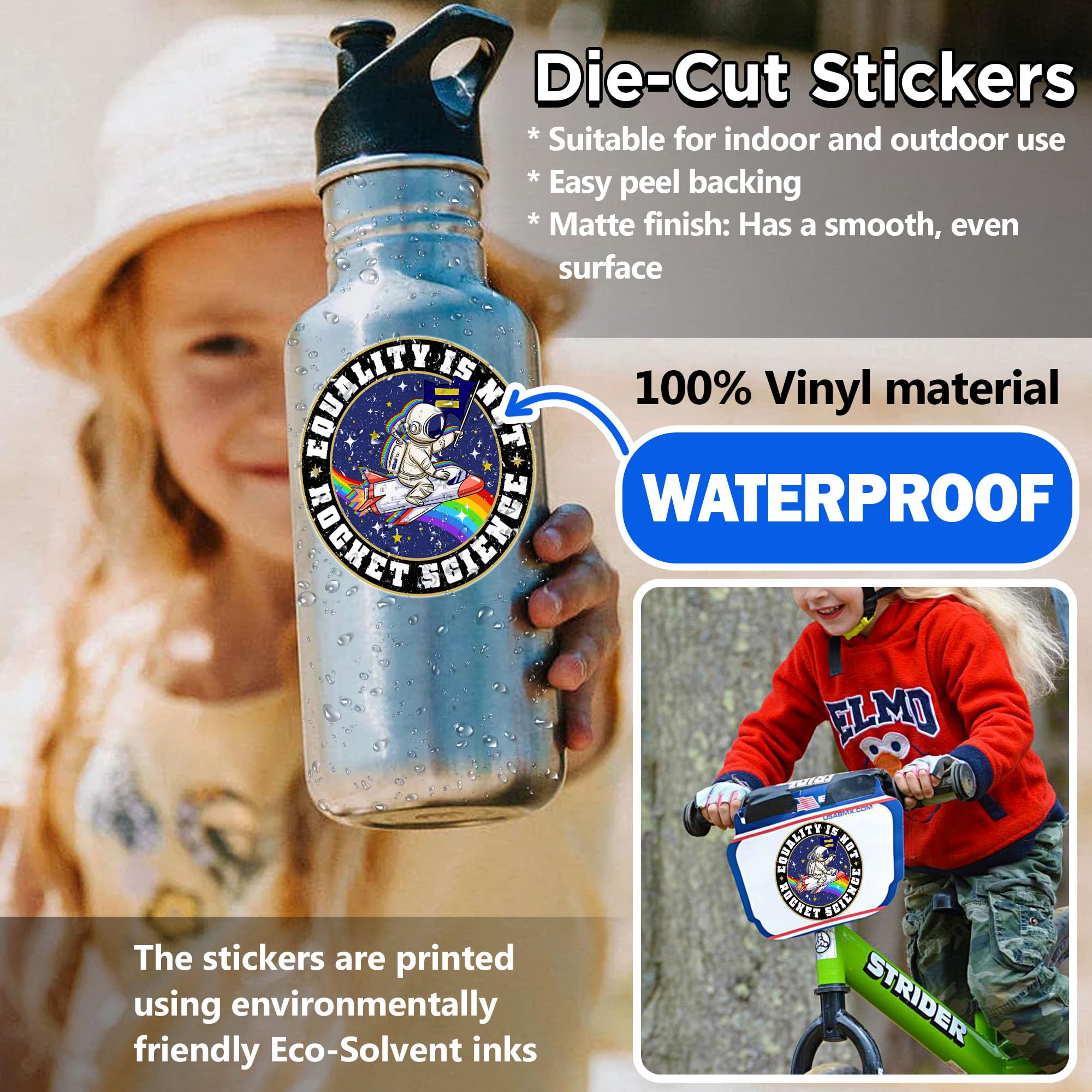 Equality Is Not Rocket Science Stickers - 3 Pack LGBTQ+ Pride Vinyl Decals For Water Bottles, Laptops & Cars