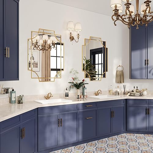 Miniatura 5 de Kelly Miller Espejo decorativo dorado grande para pared, espejo dorado de 30 x 40 pulgadas, espejo de pared de tocador, espejo rectangular biselado