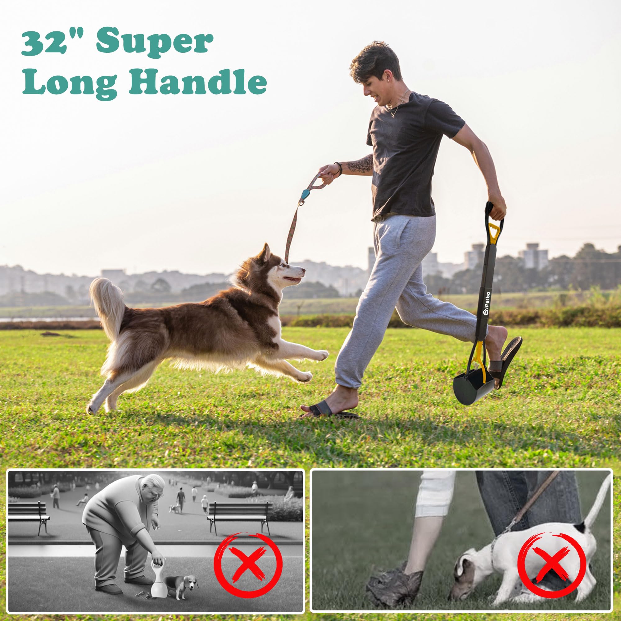 iPetba 32” Long Handle Dog Pooper Scooper for Yard - No Bending, Clean Pickup on Grass, Gravel & Sand, Easy to Clean & Durable - Image 4