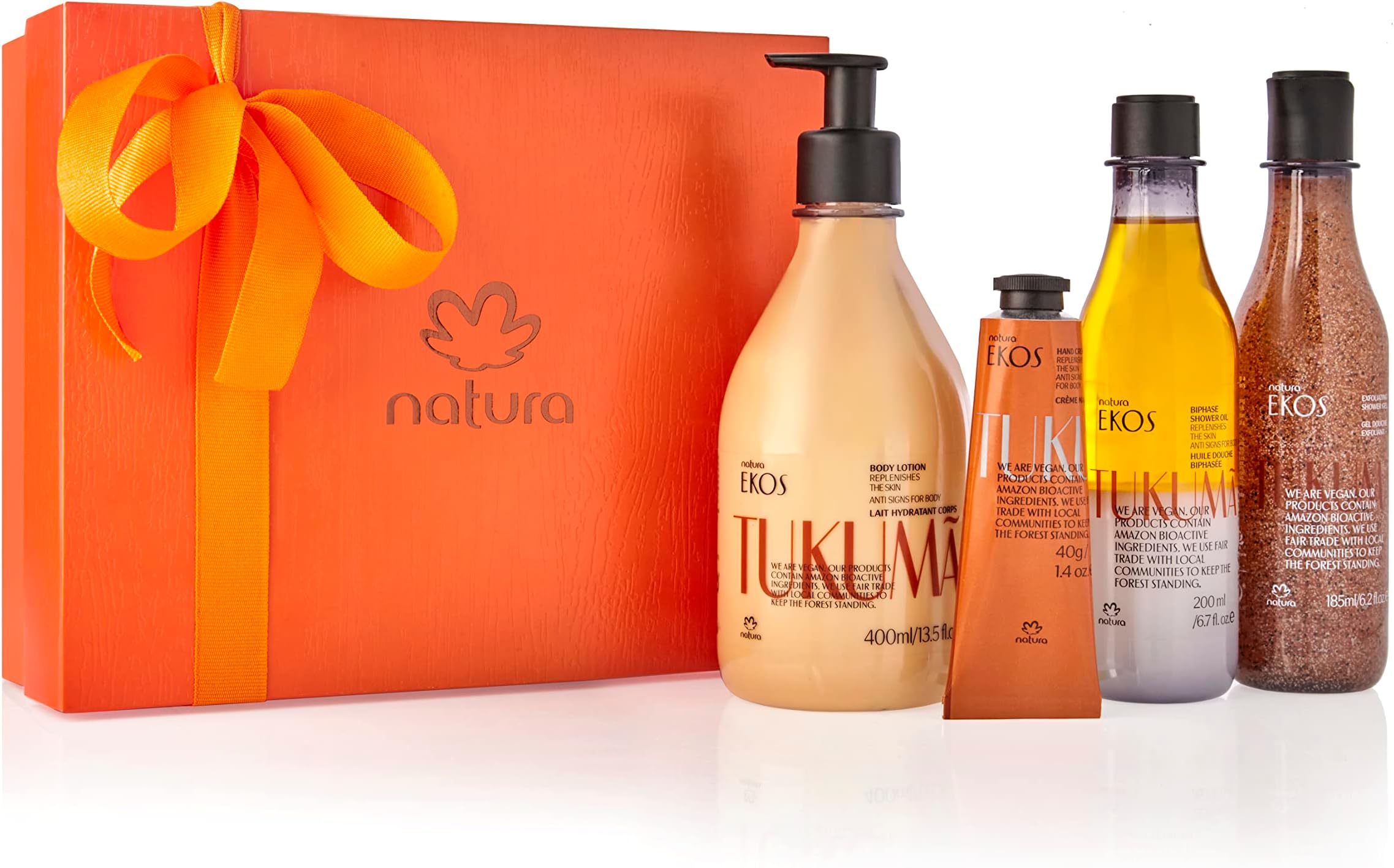 natura - Ekos Tukumã Collection Replenishing Gift Set (4 Products) - Body Lotion, Hand Cream, Shower Oil, and Shower Gel - Gift Box - Vegan Skin Care - Brazilian Beauty Secrets - Self Care & Body Care