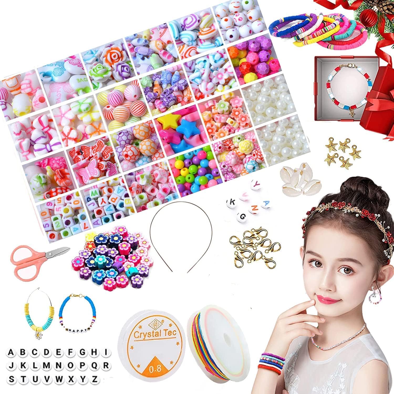 Flat Beads Polymer Beads 24 Colours 6mm Round Spacer Beads for Jewellery Making Bracelet Necklace Earring DIY Jewellery Making Kit for Kids Adults