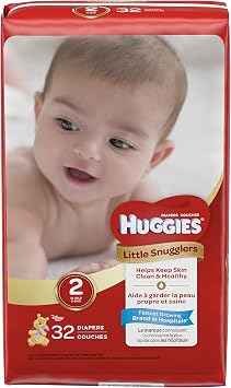 Huggies Little Snugglers Baby Diapers, Size 2, 32 Count, Unscented, Hypoallergenic, Soft, Breathable, Leak Lock System, Wetness Indicator, 12-18 lbs