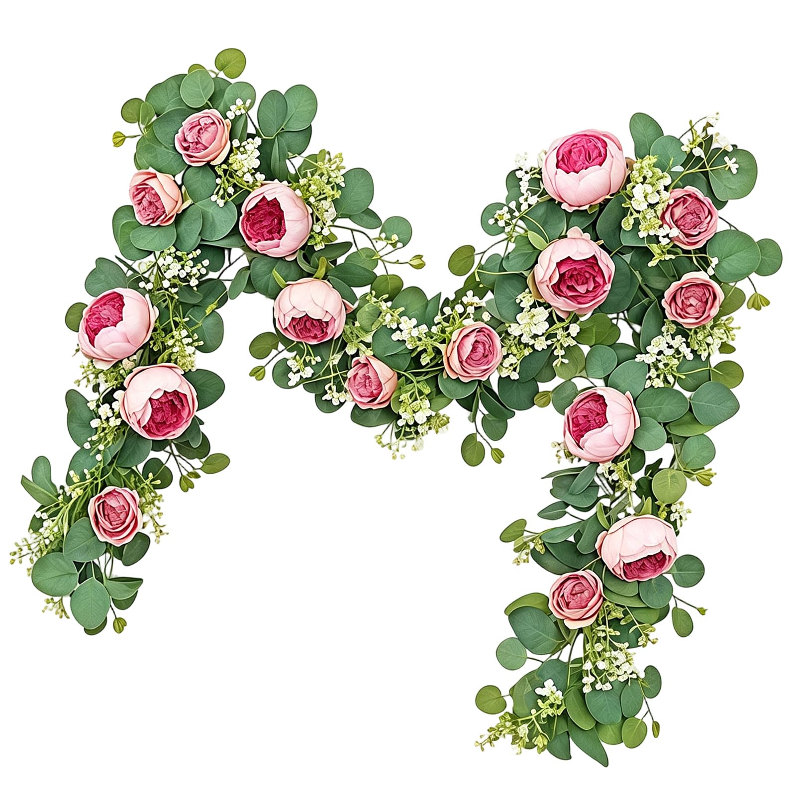 Arch Flower Garland 70.8in Artificial Peony Vine with Greenery and Small White Floral Accents for Ceremony Backdrops Bridal Arch Vine Reception Flowers Ceremony Backdrop Greenery Strand Floral Swag