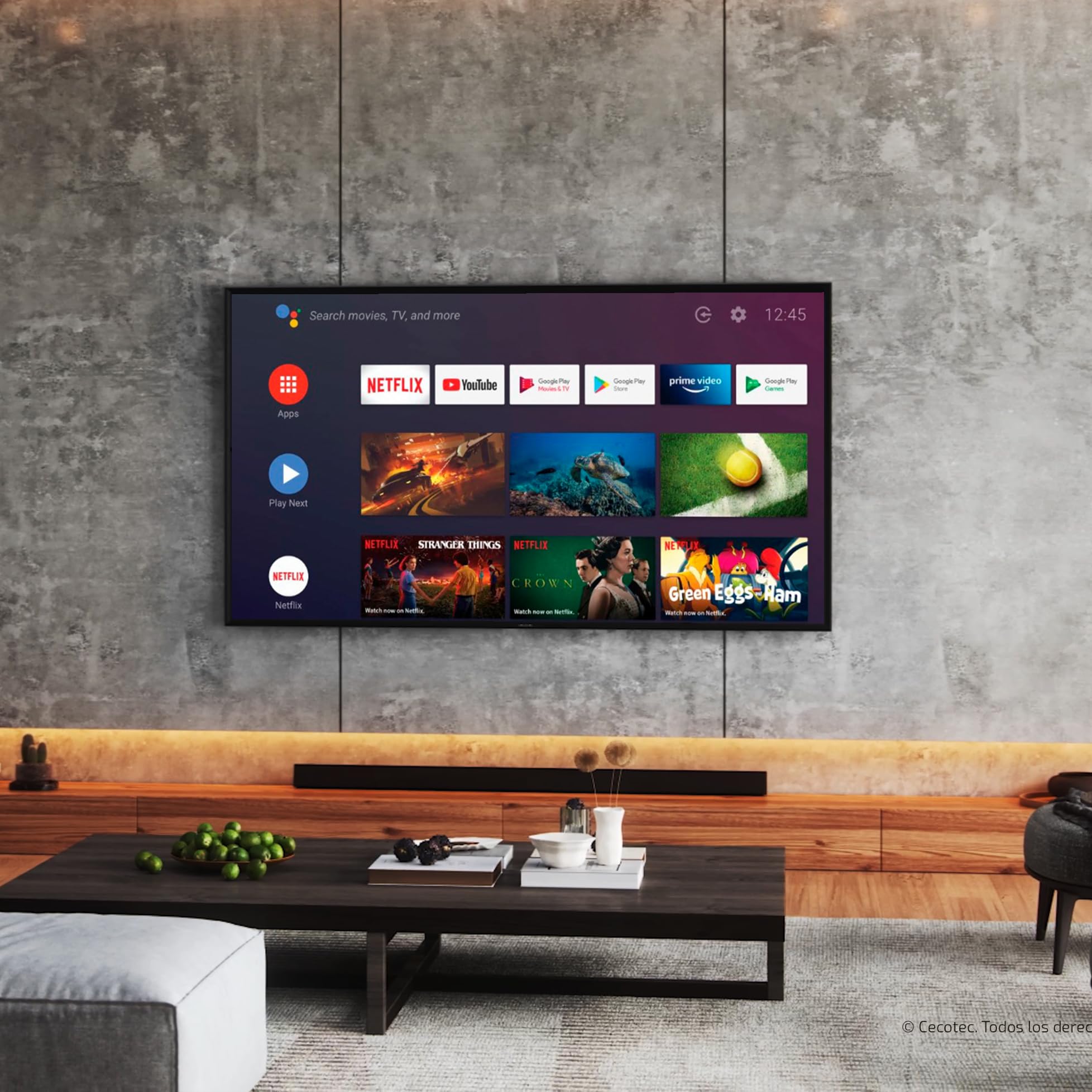 Cecotec TV LED 55" Smart TV A2 Series ALU20055Z. 4K UHD, Android 11, Frameless, Base Centrale, MEMC, Dolby Vision, Dolby Atmos, HDR10, 2 Haut-parleurs 10W, Modèle 2023
