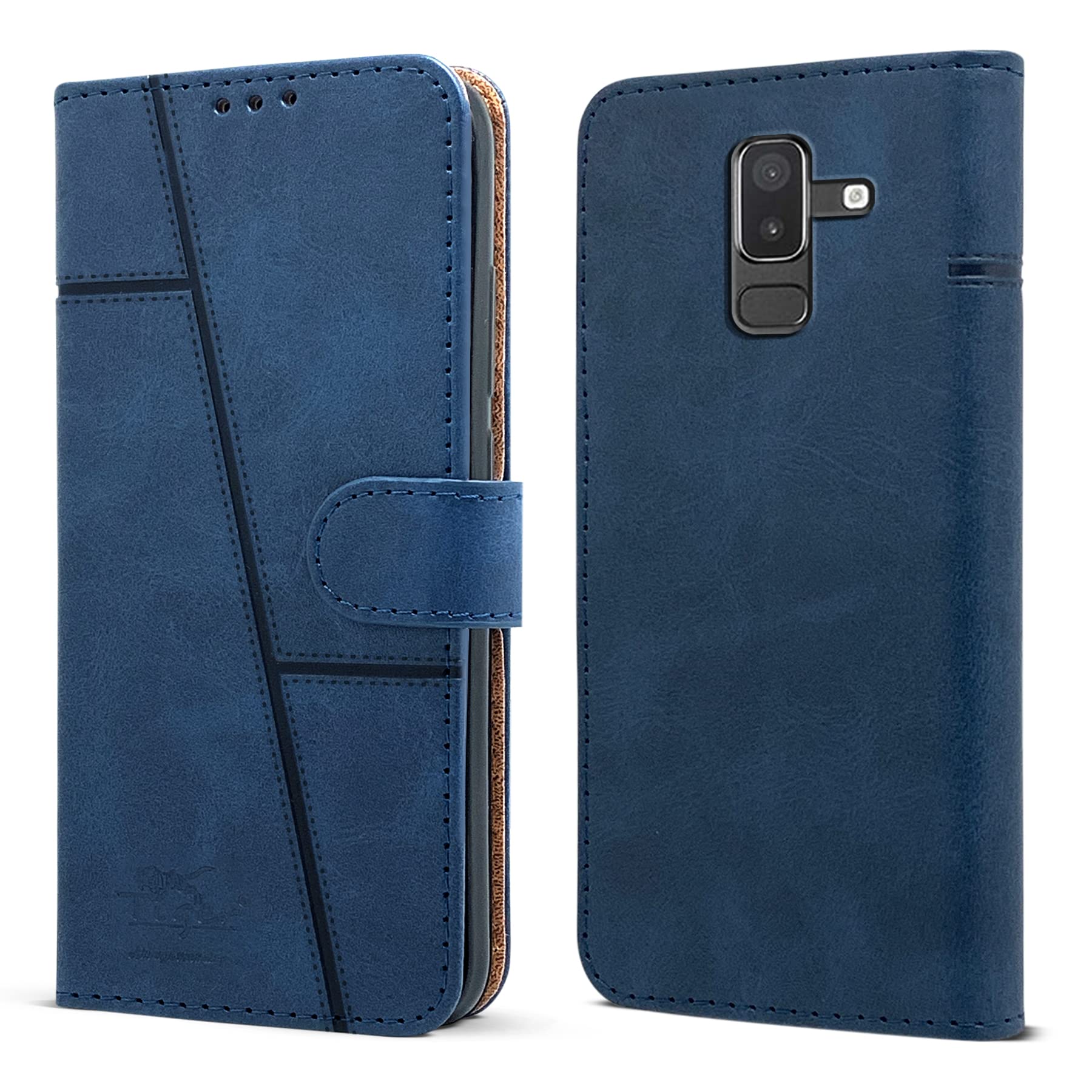 Jkobi Flip Cover Case for Samsung Galaxy J8 2018 (Stitched Leather Finish | Magnetic Closure | Inner TPU | Foldable Stand | Wallet Card Slots | Blue) (B09TR8VRXD) Amazon Price History, Amazon Price Tracker