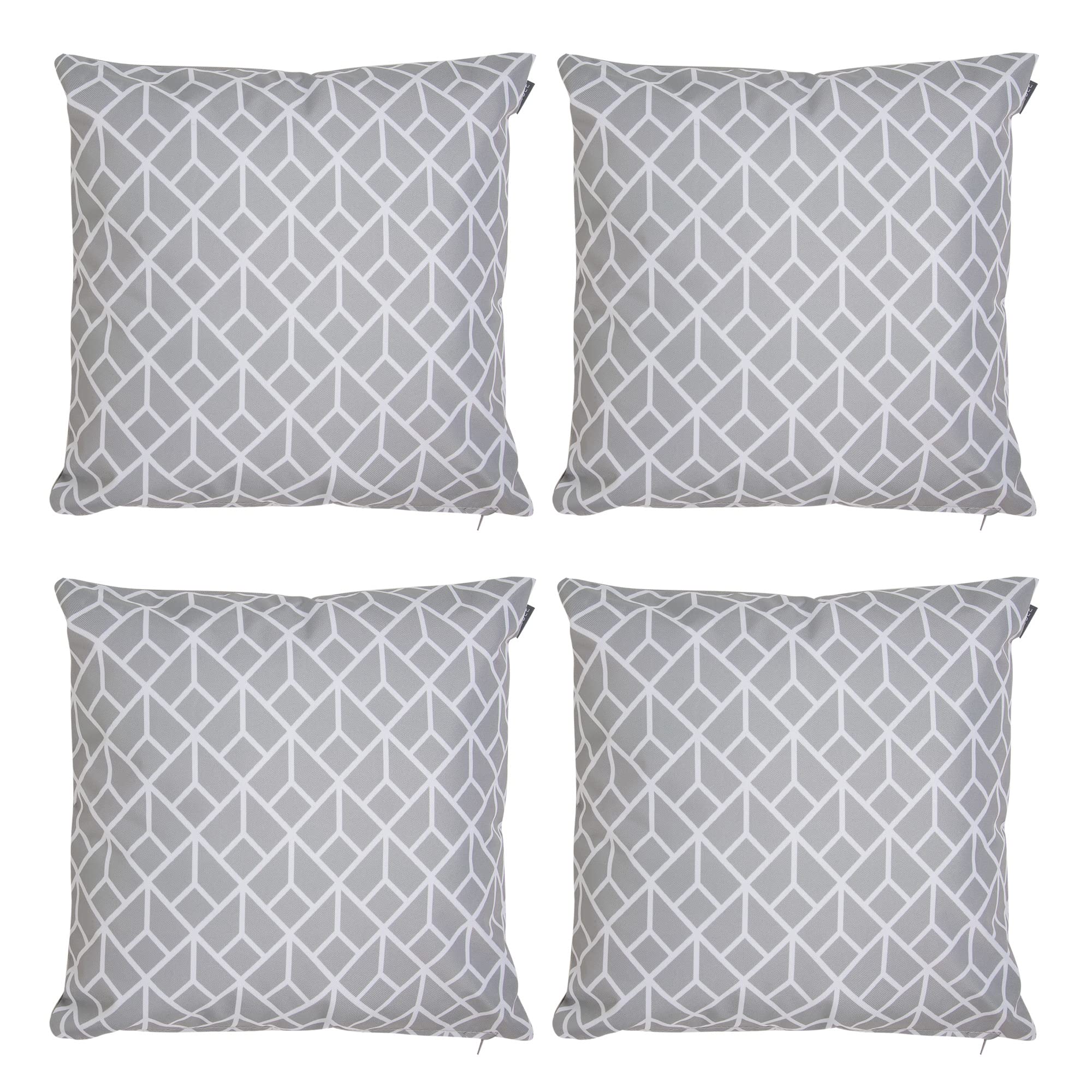 Bean Bag Bazaar Geo Grey Outdoor Cushions Filled, Geometric Collection, Grey, Set Of 4, 43Cm X 43Cm, Water Resistant, Grey Outdoor Cushions For Garden Furniture, Garden, Patio