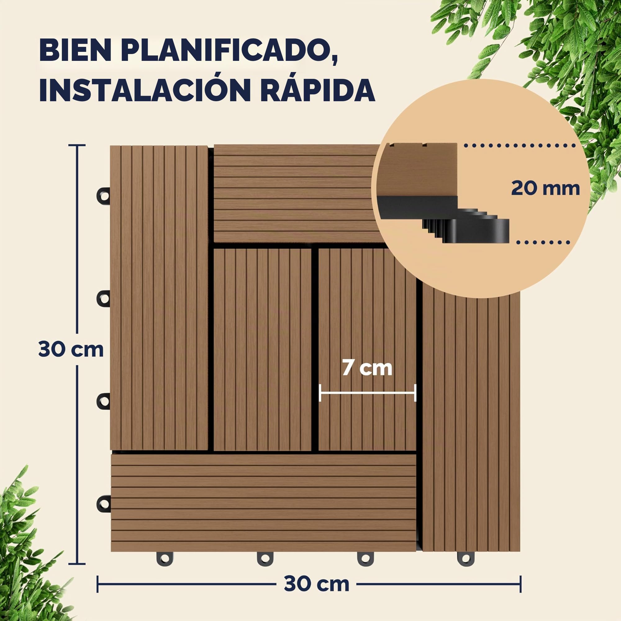 Casaria® Set Baldosas Exterior WPC Losetas Jardín Aspecto Madera Antideslizantes Rejilla Drenaje Resistente Intemperie Suelo Terraza Balcón Patio Cubiertas Interior Sistema Clic Terracota 30x30cm 4m²