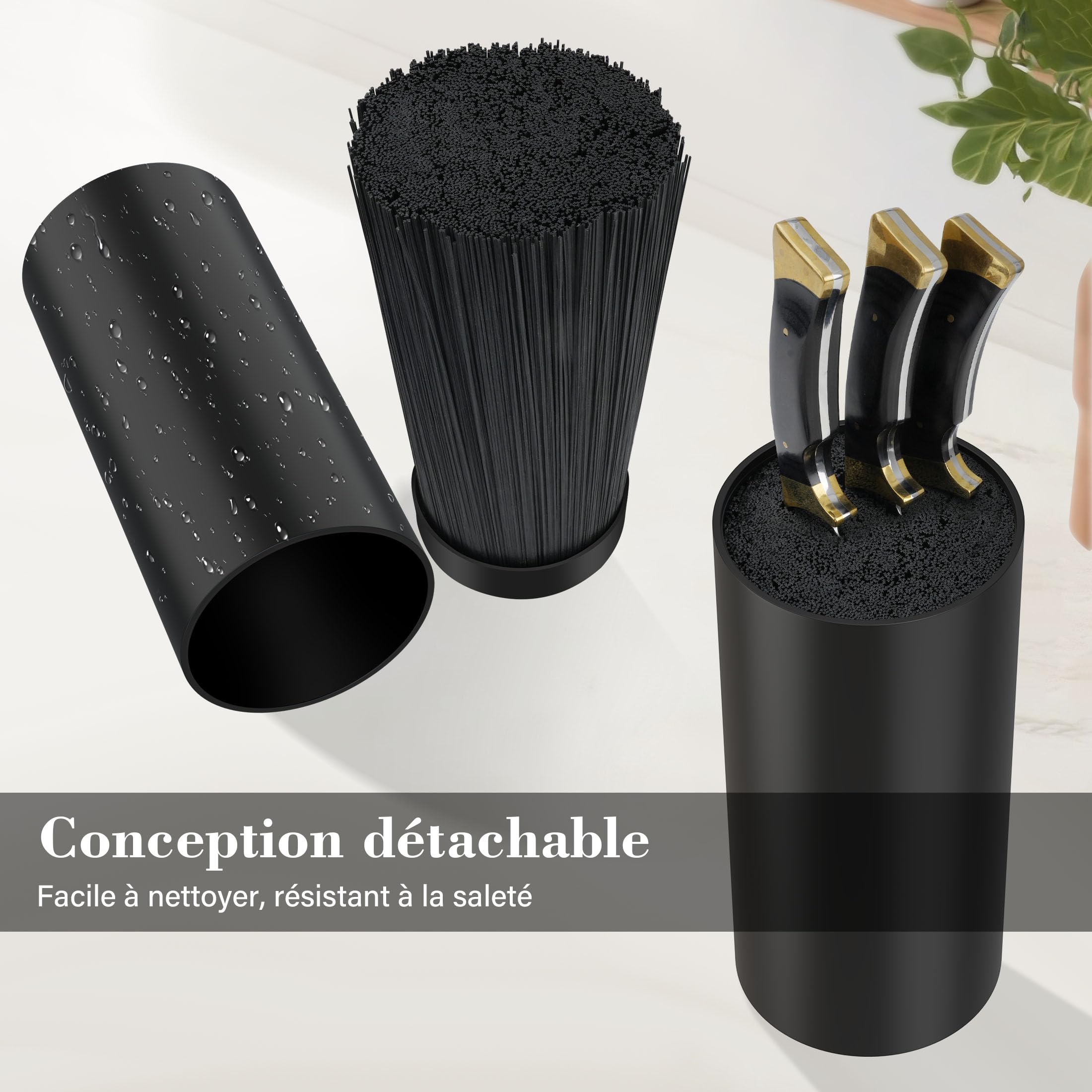 Porte Couteau, Bloc Couteaux Cuisine Vides, Universel Range Couteaux de Cuisine avec Lattes Flexibles, sans Couteaux, Noir