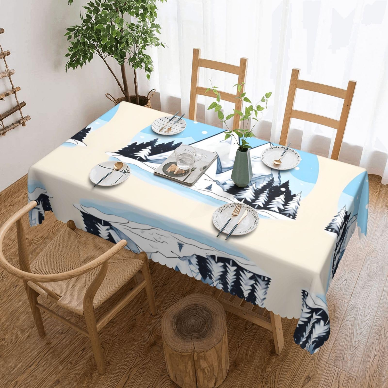 Nappe rectangulaire montagne enneigée 137x182 cm lavable haut de gamme