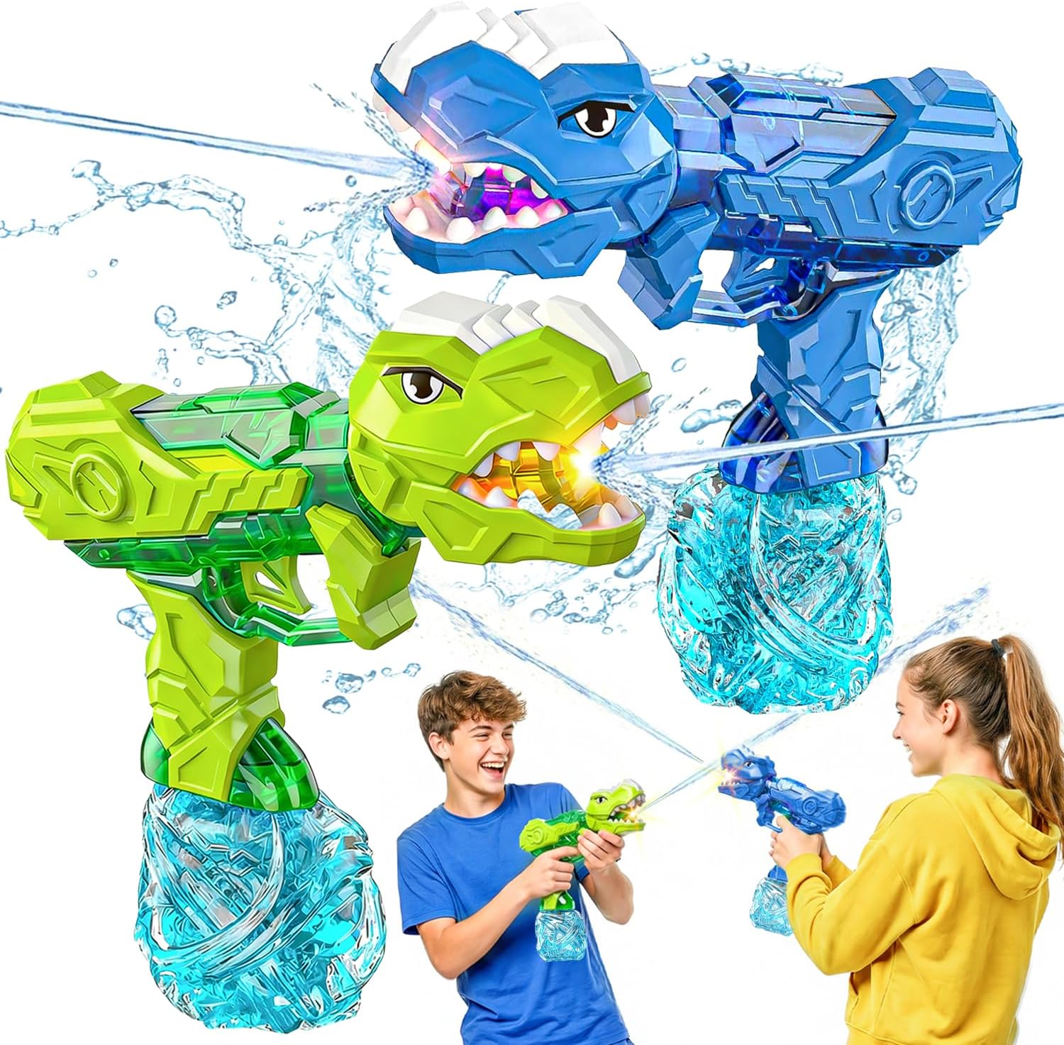 2PCS Electric Water Guns for Adults Kids, Blue&Green Powerful Squirt Gun with 26FT Range, Dinosaur Theme Design Automatic Water Pistol for Summer Outdoor Backyard Swimming Pool