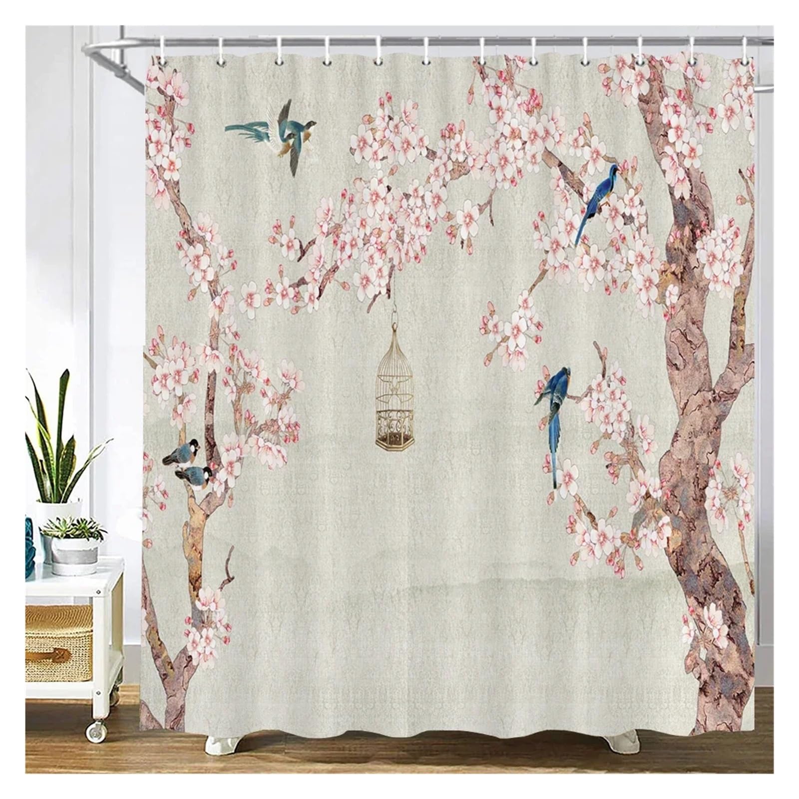 Rideau de douche en tissu imprimé 3D style chinois finitions luxe