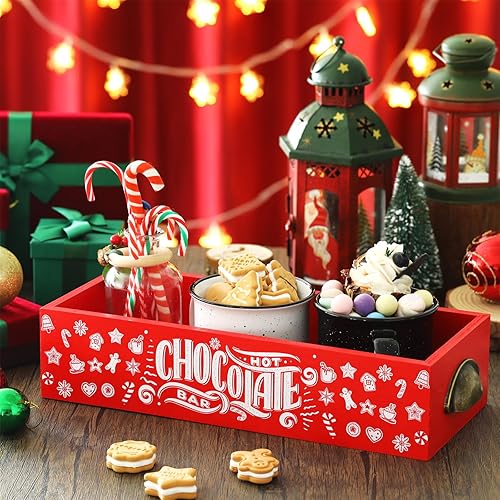 Miniatura 2 de Soaoo Caja de almacenamiento de madera de cacao caliente, barra de cacao caliente, decoración navideña, cacao caliente, lindos cubos de
