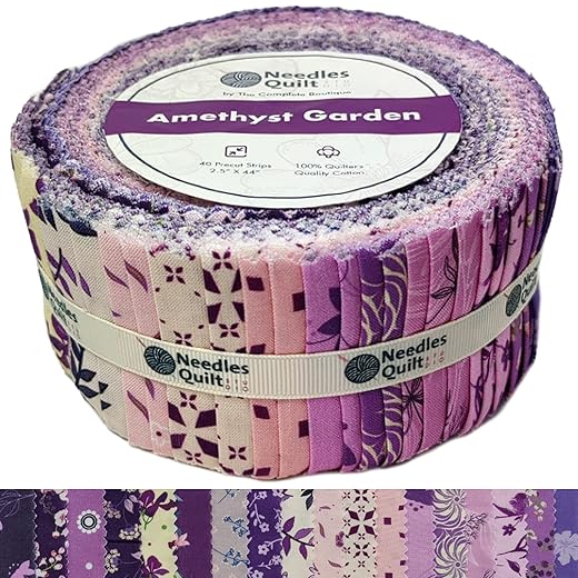 (Amethyst Garden) 40 Strip Jelly Roll Fabric 2.5" x 44" | Cotton Strips Bundles - Jelly Rolls for Quilting Assortment Fabrics Quilters & Sewing - Precuts Cloth Quilts Strips