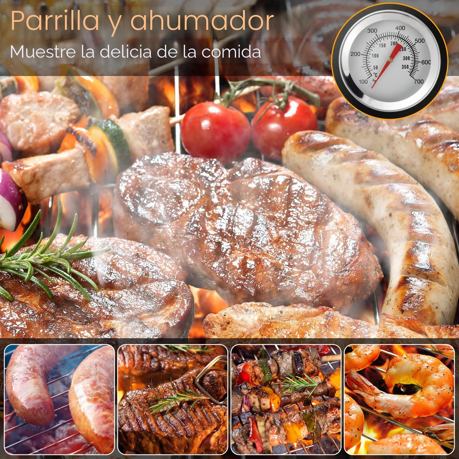 TLGREEN Horno Ahumador, Ahumador 3 en 1, Ahumador con Chimenea, Barbacoa de Carbón, con Termómetro, 2 Rejillas de Acero Inoxidable (φ 37,5 cm), Barbacoa Ahumadora para Ahumar, Asar y Cocinar
