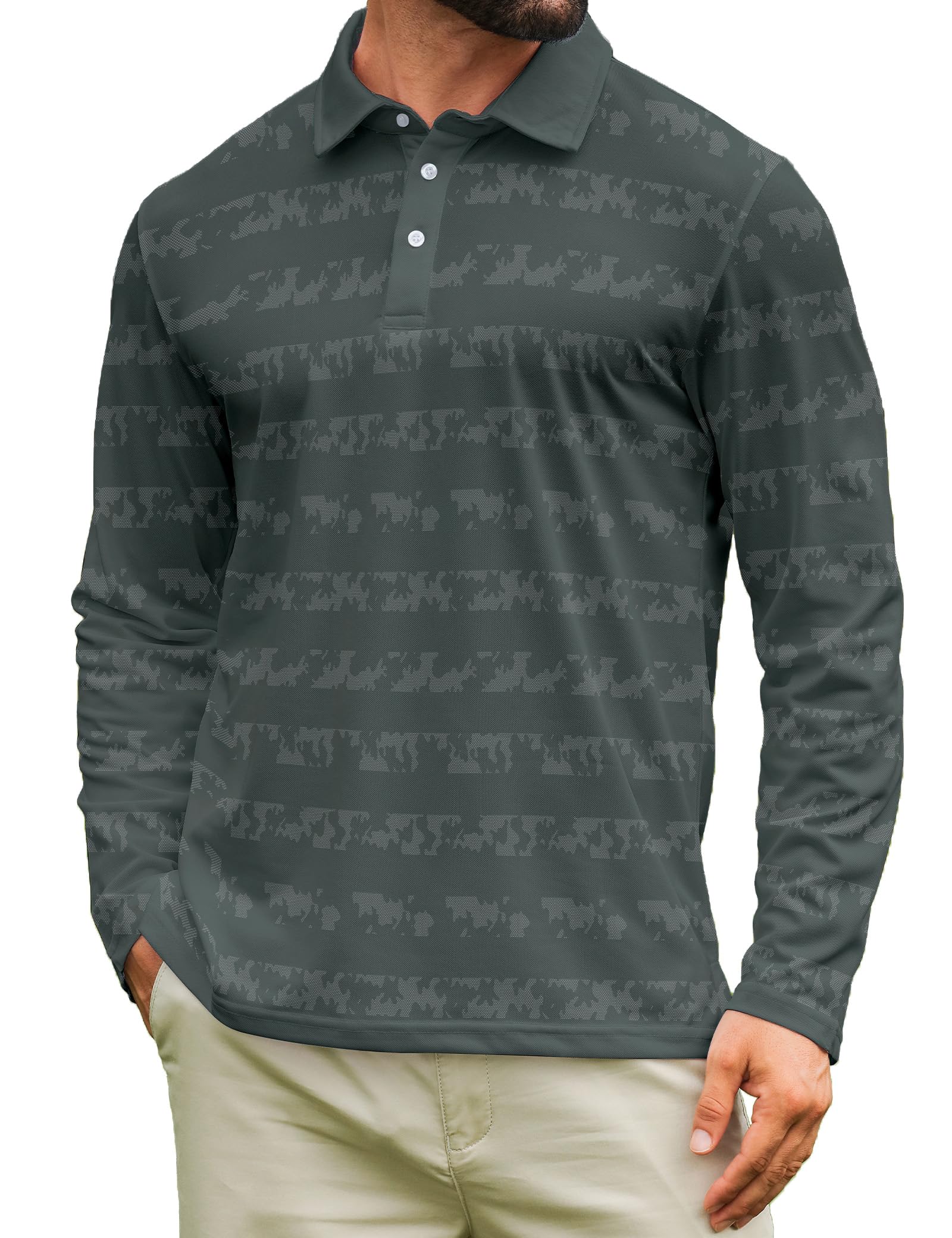 APTRO Mens Polo Shirts Long Sleeve T-Shirt for Men Quick Dry Button Down Golf Shirts
