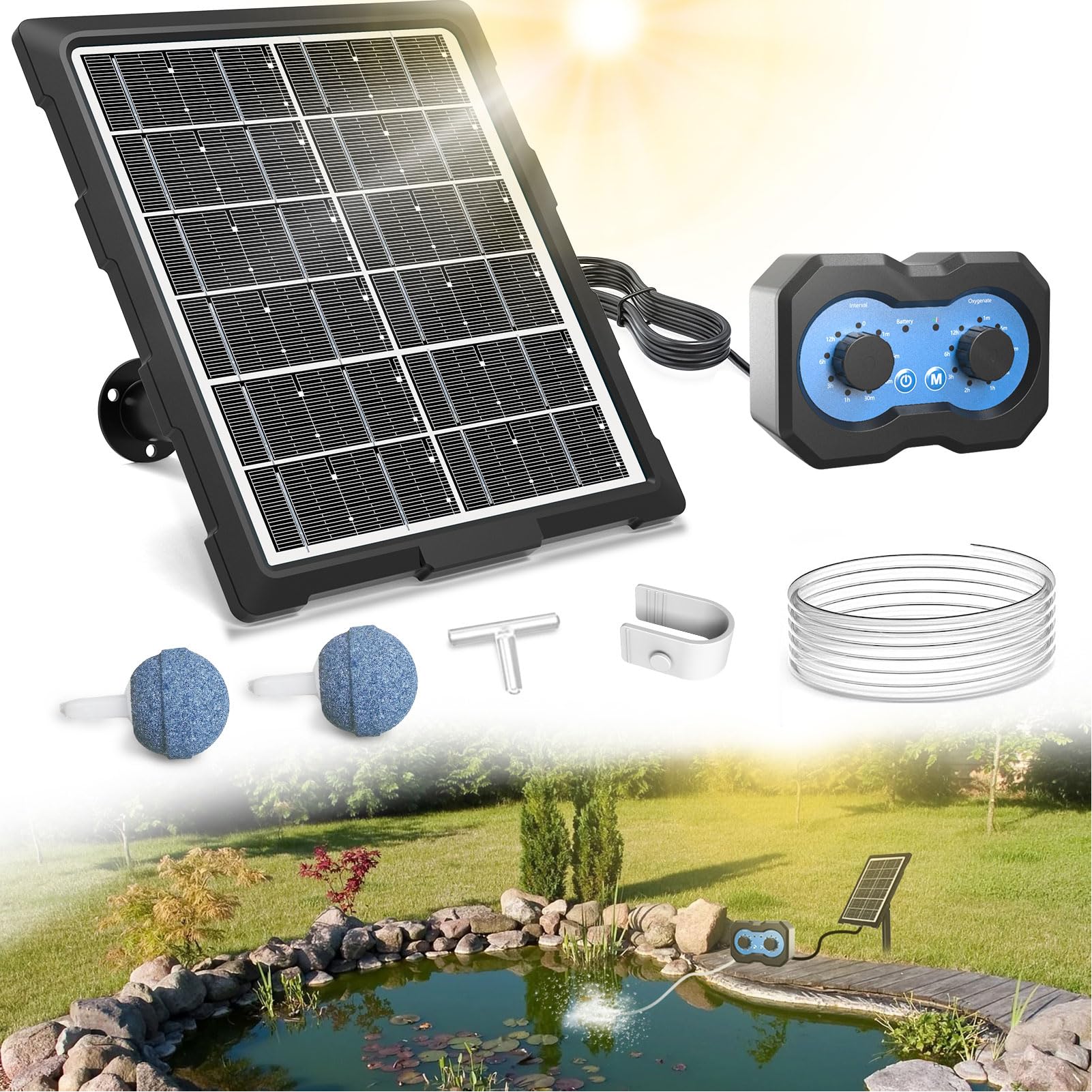Pompe à Oxygène Solaire pour étang avec Modes D'aération Réglables pour la Culture Hydroponique des Aquariums