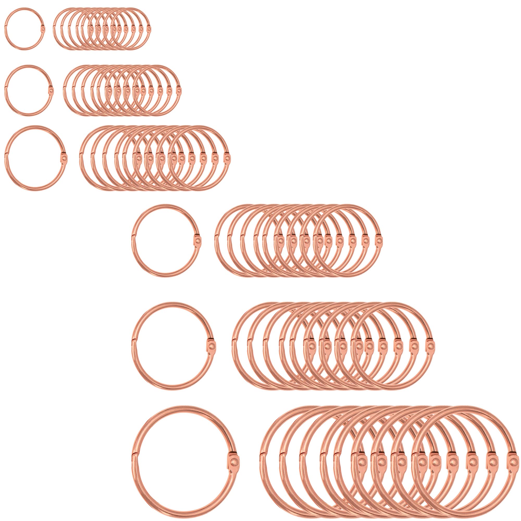 OKVGO Rose Gold Metal Binder Ring for Key Index Cards of Round Loose Leaf Book Rings for Home School and Office (15mm+20mm+25mm+30mm+38mm+50mm(10pcs/Size))