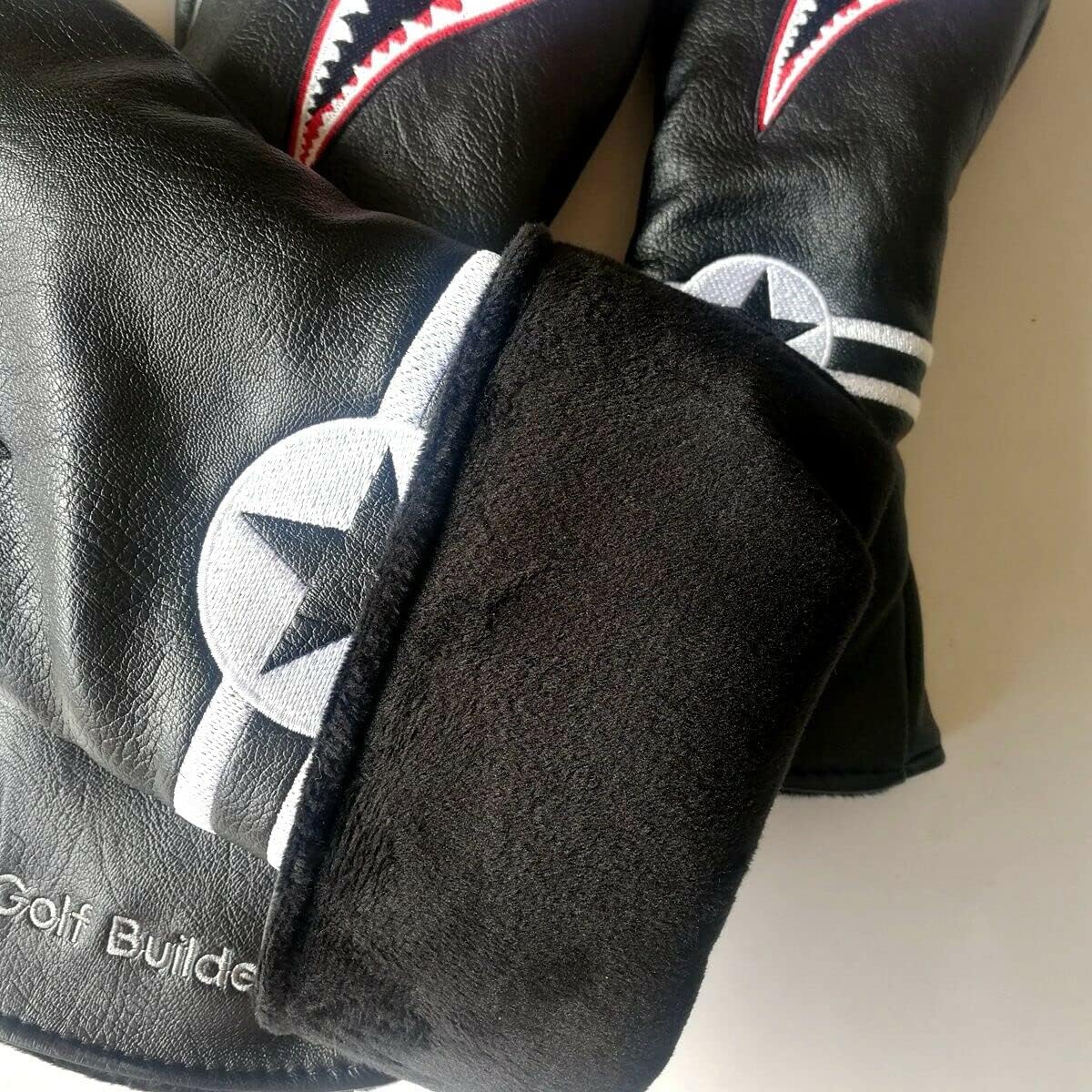 Golf Head Cover Shark for Driver Fairway Wood Hybrid Cartoon Animal Design Pattern Synthetic Leather Golf Club Headcover Black Set 3pcs