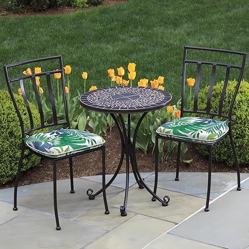 Miniatura 10 de Juego de 4 cojines para sillas de exterior con lazos, almohadillas repelentes al agua para sillas de patio de 17 x 16 pulgadas para muebles de