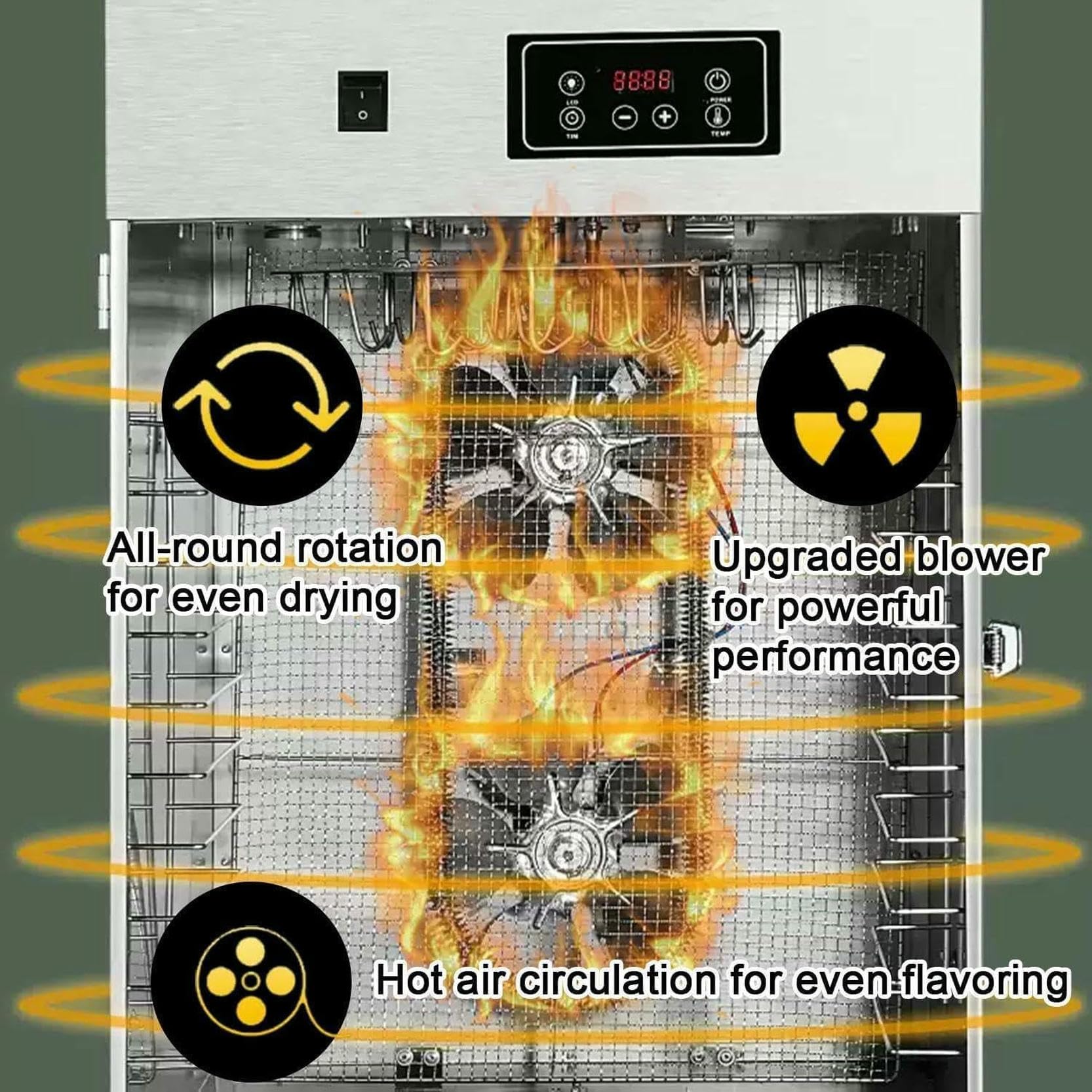 Deidratatore Alimentare in Acciaio Inossidabile, Decoratore di Carne Rotatoria con Termostato Regolabile da 30 A 90 C 24 Ore, Cena Alimentare