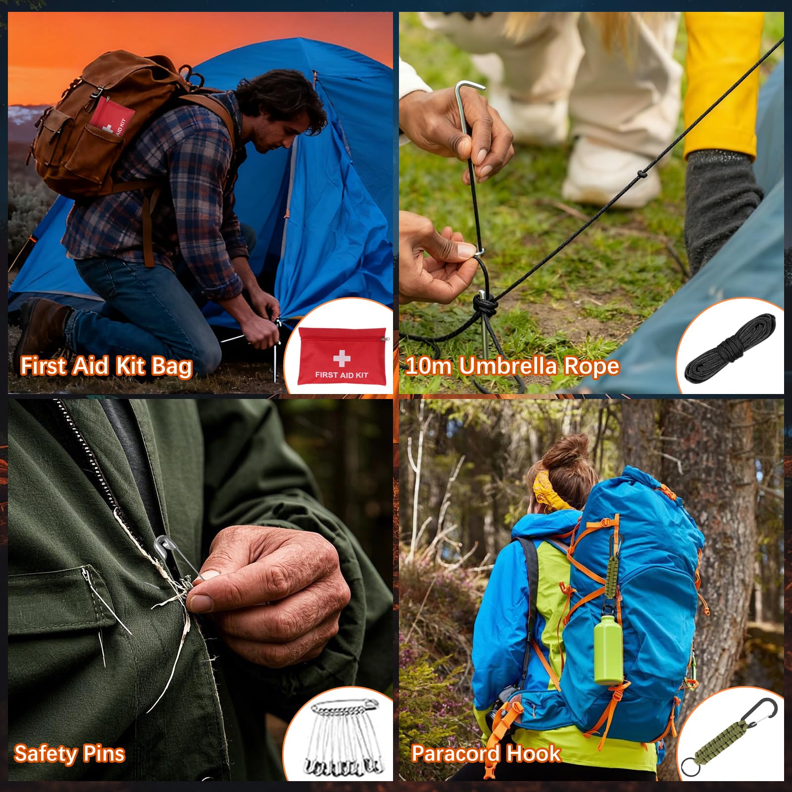 69 Piezas Kit de Supervivencia de Emergencia 30 IN 1, Linterna Táctica, Brújula, Acero de Fuego, Herramientas Multifunción y Poncho de Lluvia, Equipo de Emergencia para Camping, Senderismo