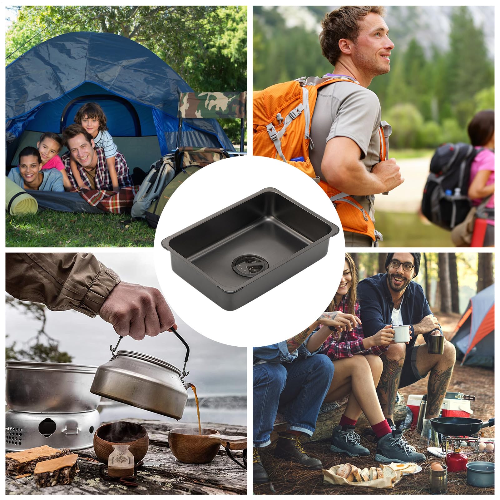 Fregadero de la autocaravana al aire libre - fregadero compacto de acero inoxidable, fregadero de cocina inferior desagüe negro | Tazón rectangular de lavado, cuenca de lavapas de bañera con plato con