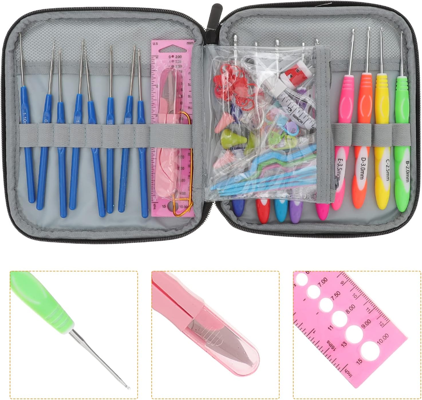 58 Piece DIY Crochet Hook Kit for Beginners and Experts