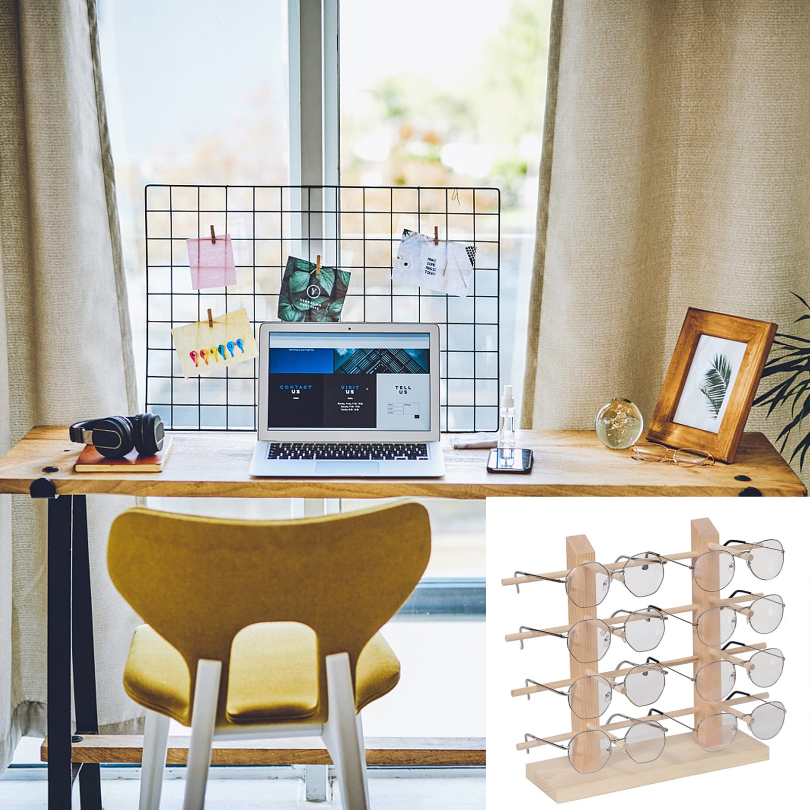 Espositore per Occhiali Creativi Occhiali da Sole in Legno Rack Supporto a 4 Strati per 8 Paia di Occhiali Porta Occhiali Da Sole per Esporre Occhiali e Gioielli, Orologi
