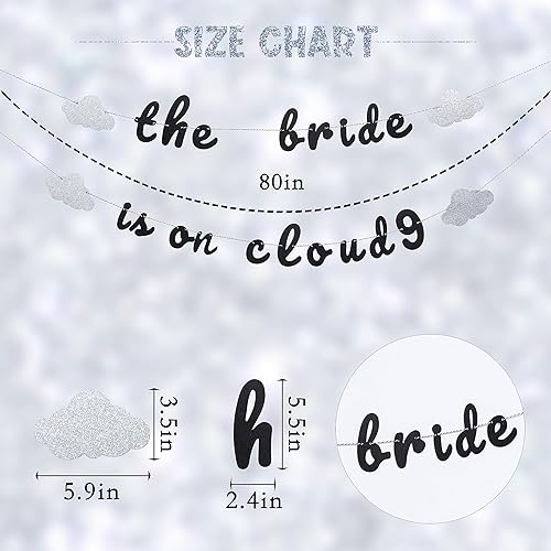 Miniatura 2 de Cartel de The Bride Is On Cloud 9  Decoración de despedida de soltera, pancarta plateada con purpurina para decoración de compromiso, boda, fiesta