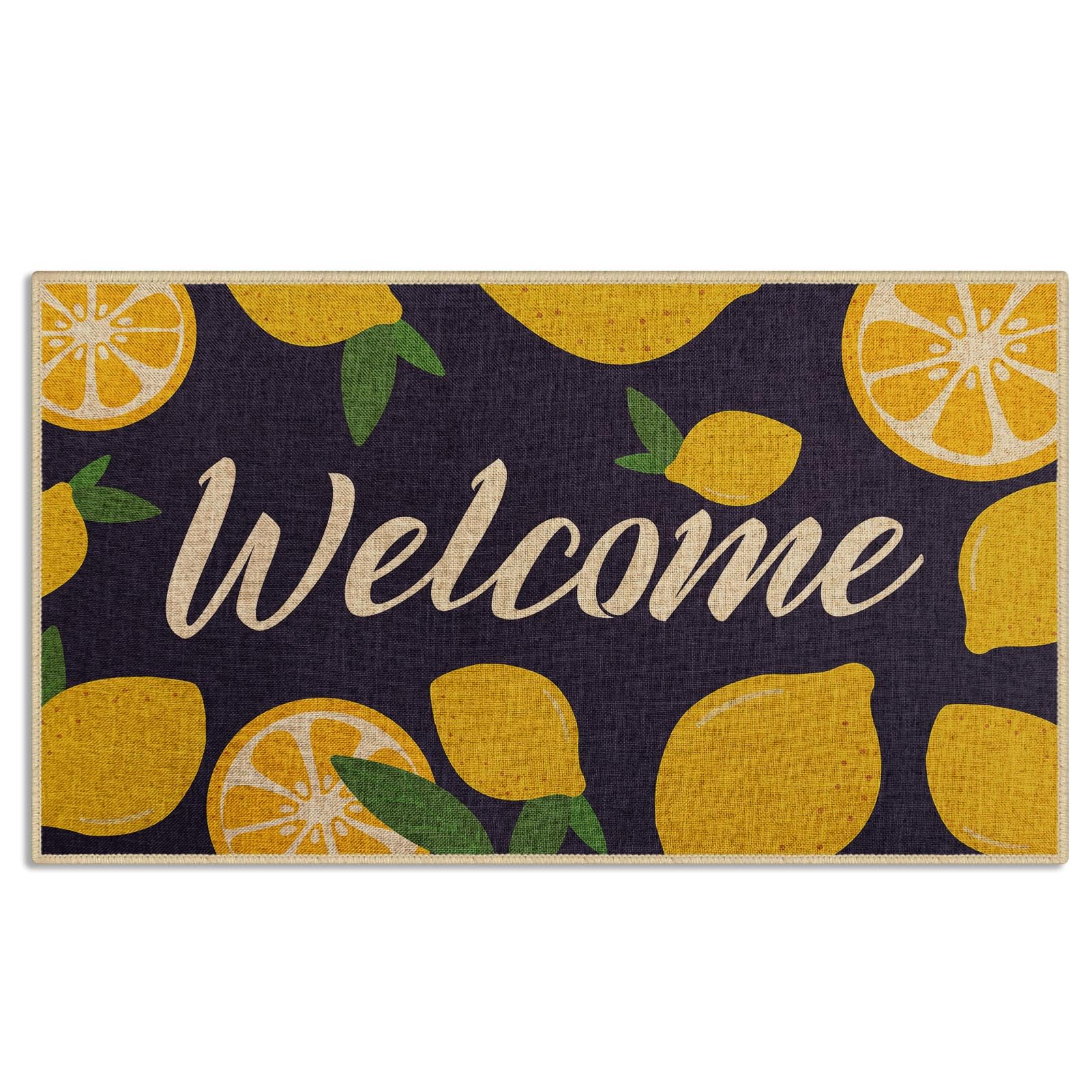 Britown Lemon Welcome Doormat, Yellow Blue Summer Front Entry Rug Door Mats Floor Mat for Home Farmhouse Funny Kitchen Outdoor Indoor Entrance