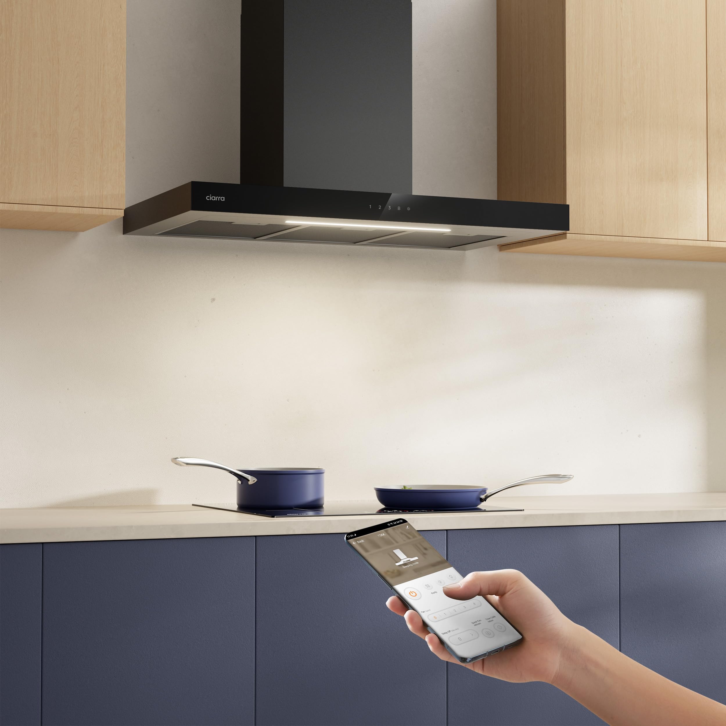 CIARRA A+++ CBCB9102 - Cappa aspirante 90 cm, con applicazione touch, 650 m³/h, 4 livelli Filtro Carbone
