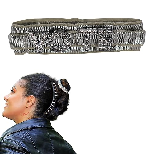 Vote Corbata para el pelo y pulsera decorativa con diamantes de imitación (mediano, cinta plateada)
