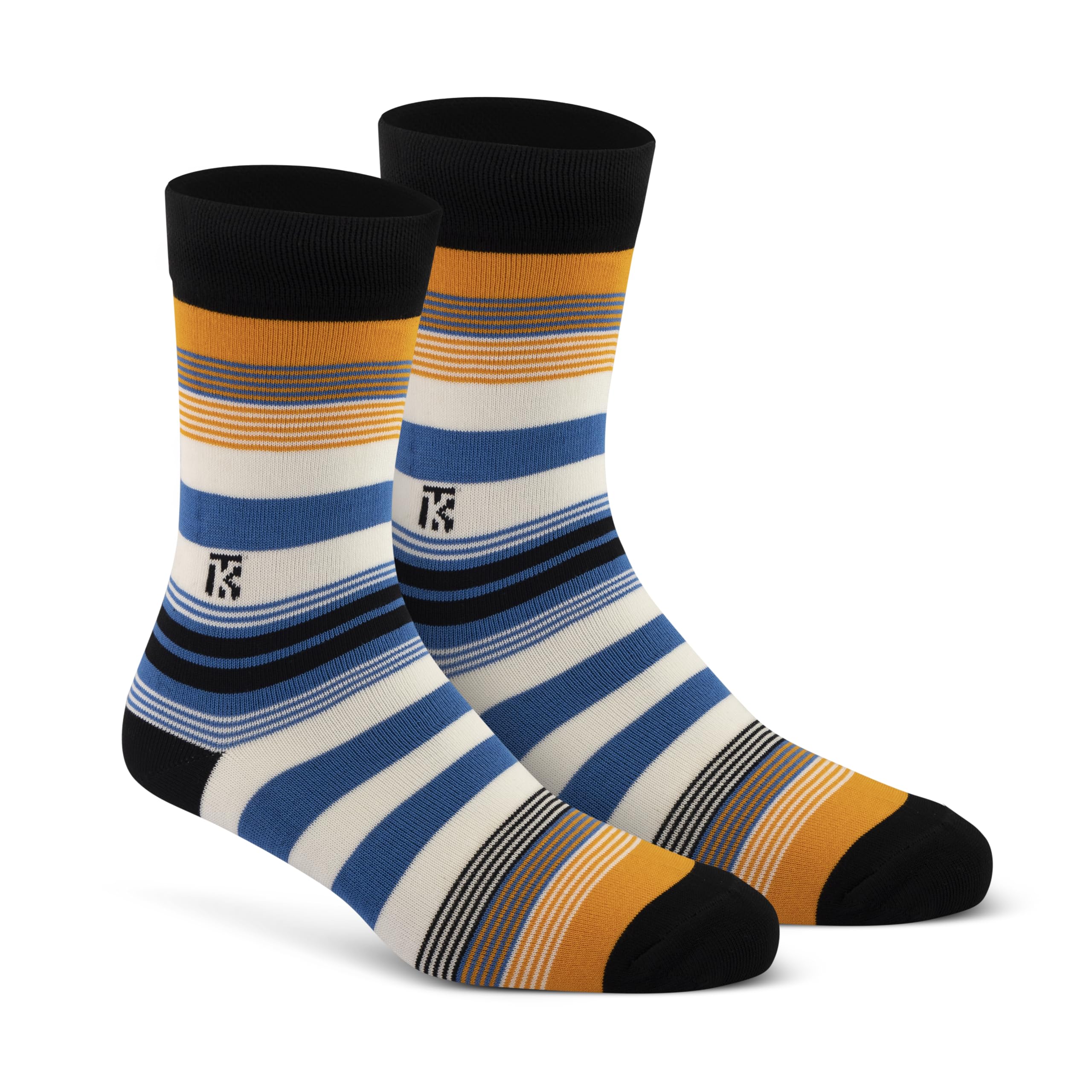 kikitoes Bamboo Socks for Men | Black with Orange Royal Blue White Stripes | Odor Free Moisture Wicking Breathable 3x Softer than Cotton | Pack of 1 Free Size-picture-0