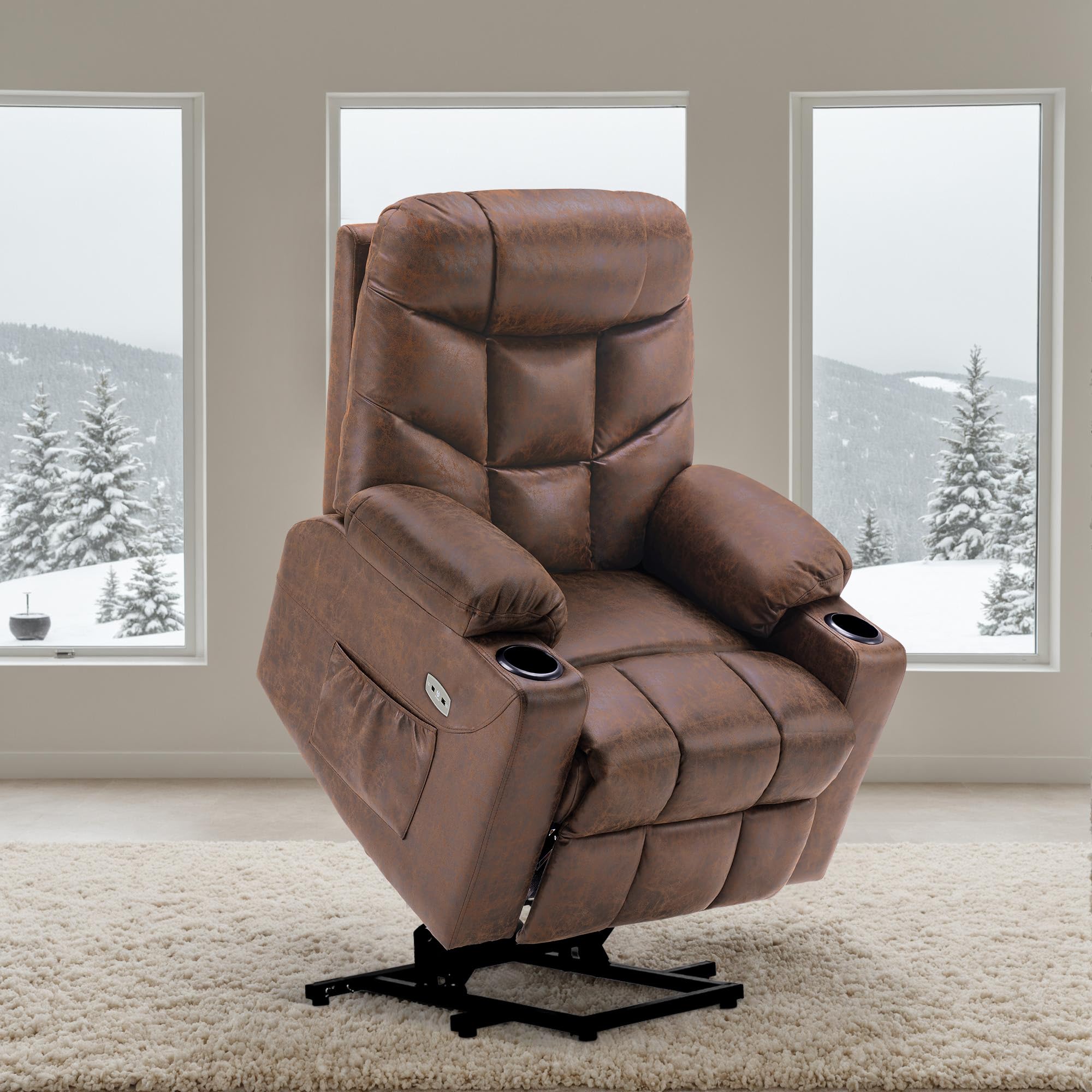 M MCombo Sillón de televisión con Ayuda para levantarse eléctrica, sillón con Ayuda para levantarse, sillón de Relax con función reclinable hasta 140° con USB 7286 (Microfibra, marrón)
