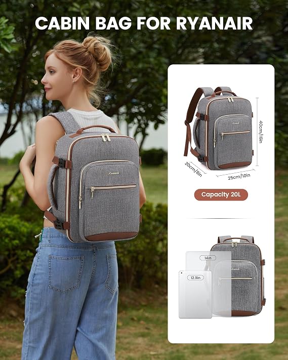 LOVEVOOK Cabin Backpack 40x30x20 for Ryanair Underseat Carry-Ons