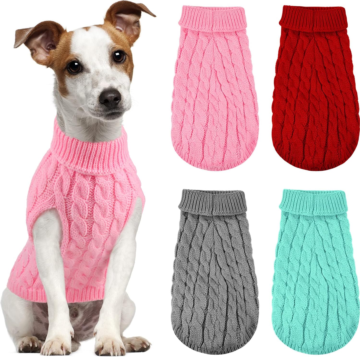 Sweaters for Dogs 4 Pieces Puppy Clothes Dog Fall Sweaters Pullover Dog Sweaters Pet Sweaters Knitwear for Dog (L, Red, Light Blue,…